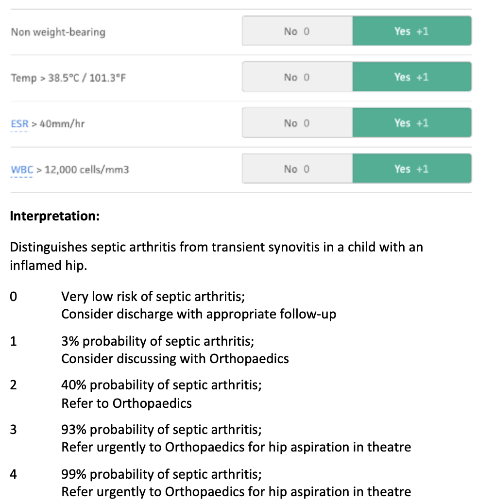 Kocher Criteria For Septic Arthritis